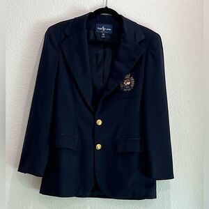 Vintage Ralph Lauren Crested Navy Blazer Size 6 100% Wool